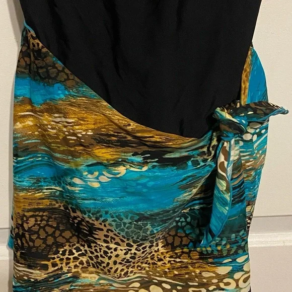 Christina Black and Blue  one piece bathing suit with built in wrap sz 10 - Picture 2 of 7